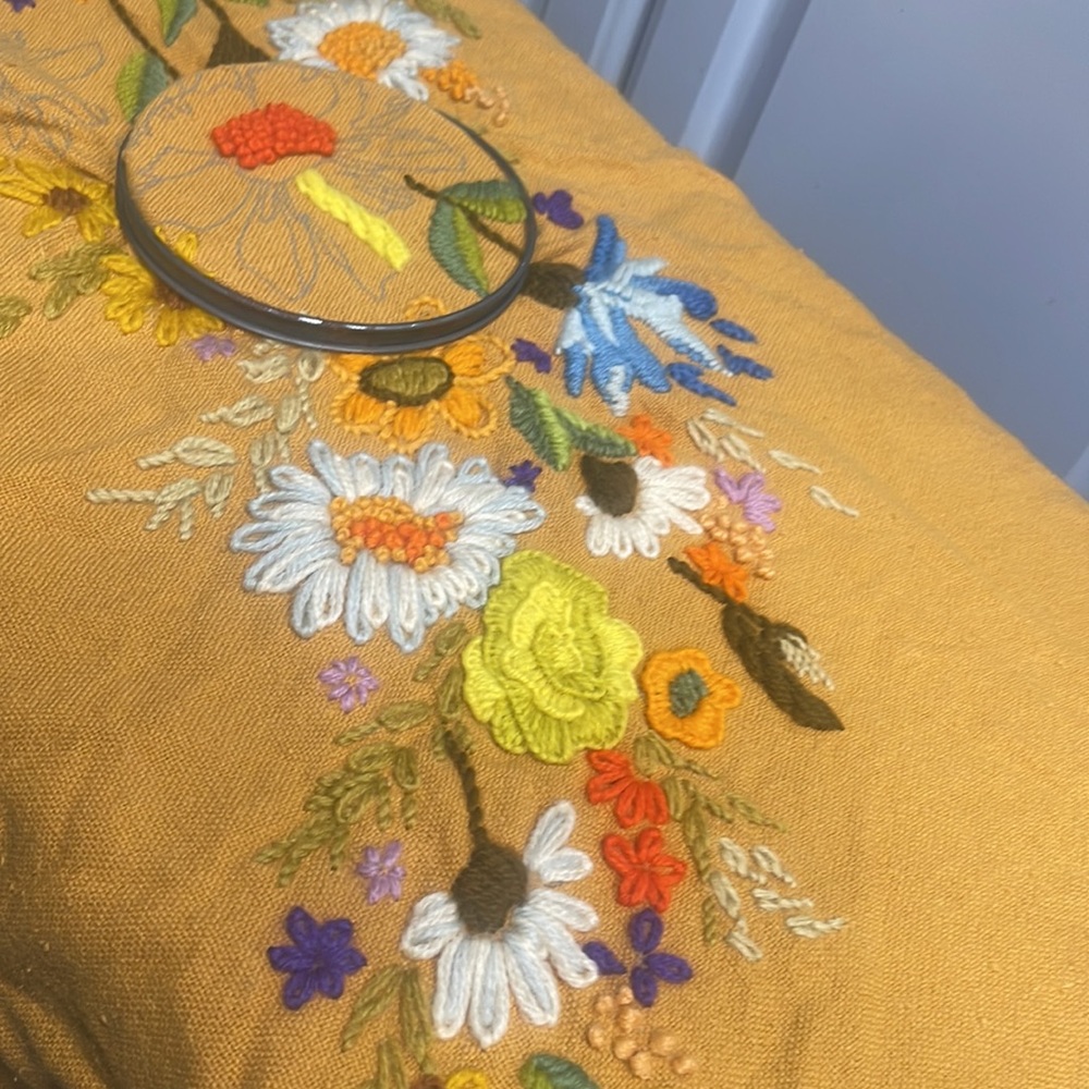 Vintage 70’s Floral Embroidery Project- Yellow Fabric (UnFinished) (A013)